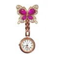 Rhinestone crystal butterfly nurse watch, portable pocket watch for medical staff daily work. - Rose Red Butterfly (Rose Gold Case)