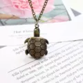 Vintage bronze turtle pocket watch necklace, cute animal flip watch pendant for students. - Antique Bronze Chain