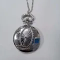 Vintage silver tone pocket watch necklace with London Eye embossed pendant design gift - London Eye Silver