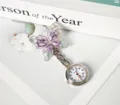Silver rhinestone crystal butterfly nurse watch compact portable medical pocket watch - Purple Butterfly (White Steel Case)