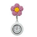 Pink white checkered flower silicone fob watch, retractable nurse pocket watch quartz clock. - Y004