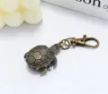 Vintage bronze turtle pocket watch keychain, cute animal pendant clock, creative gift item. - Antique Bronze Hook