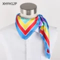 Women's Colorful Striped Printed Polyester Silk Square Scarf 60cm Air Hostess Scarf - XHYH12P Style