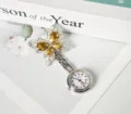 Crystal butterfly nurse watch, elegant quartz pocket watch with sparkling rhinestones for medical staff. - Yellow Butterfly (White Steel Case)