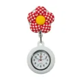 Cute red white checkered flower nurse watch with retractable reel and silicone case fob watch. - Y007