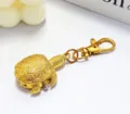 Cute gold turtle pocket watch with keychain pendant, vintage flip quartz clock for kids. - Gold Buckle