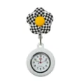 Cute silicone nurse pocket watch with retractable checkerboard flower clip and quartz dial. - Y008