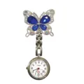 Silver rhinestone butterfly nurse pocket watch with blue crystal quartz movement for medical staff. - Royal Blue Butterfly (White Steel Case)