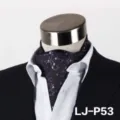 Men's Black Purple Floral Ascot Scarf Polyester Silk Cravat for Suit Formal Wear SKU - LJ-DM53
