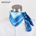 Women silk satin square scarf blue white geometric stripes flight attendant neckerchief chic - XHYH011P Style