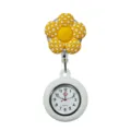 Cute silicone retractable nurse watch featuring yellow checkered flower badge and quartz dial. - Y009