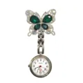 Silver butterfly nurse pocket watch with green crystal rhinestones and quartz movement. - Green Butterfly (White Steel Case)