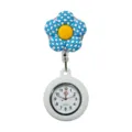 Cute blue checkerboard flower nurse watch with retractable clip, quartz silicone fob watch. - Y010