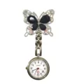 Fashion rhinestone crystal butterfly nurse watch pocket watch portable medical work watch - Black Butterfly (White Steel Case)