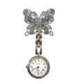 Silver rhinestone crystal butterfly nurse watch, elegant pocket fob watch for medical work. - White Butterfly (White Steel Case)