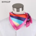Colorful printed square scarf for women, 60cm geometric design fashion silk satin neckerchief. - XHYH22P Style