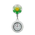 Cute green flower silicone nurse watch with retractable badge reel and clear quartz dial. - Y021