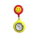 Cute smiley face nurse pocket watch with retractable clip, quartz movement for students. - Smiley Face Retractable Badge Reel with Red Silicone Sleeve