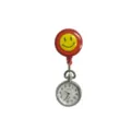 Cute smiley face nurse pocket watch with retractable clip, quartz movement for medical students. - Smiley Face Retractable Badge Reel with 8220 Red