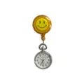 Cute smiley nurse watch with retractable clip, yellow pocket quartz watch variant. - Smiley Face Retractable Badge Reel with 8220 Orange