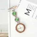 Nurse fob watch with green crystal plum blossom and orange rhinestones, quartz pin pocket watch. - Green Rhinestones with White Steel Case