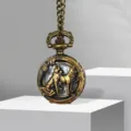 Vintage bronze carved wolf pocket watch with chain, retro design antique style pendant gift. - Dog