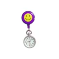 Cute purple retractable nurse pocket watch with yellow smiley face quartz medical watch. - Smiley Face Retractable Badge Reel with 8220 Purple