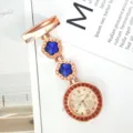 Rose gold rhinestone nurse fob watch with blue crystal flower, quartz pocket watch for medical staff. - Royal Blue Rhinestones with Rose Gold Case