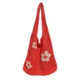 Rote Häkel-Netztasche mit weißem Blumenmuster, ausgehöhlte Strick-Damen-Umhängetasche Detail. - Orange
