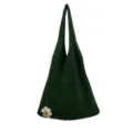 Dunkelgrüne gestrickte Umhängetasche mit weißem Blumen-Häkelmuster, retro Tasche. - Grün
