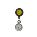 Cute smiley face nurse pocket watch with retractable clip, quartz movement and clear dial. - Smiley Face Retractable Badge Reel with 8220 Black