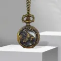 Vintage bronze hollow carved zodiac rooster pocket watch with chain for retro style lovers. - Rooster