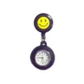 Cute black silicone smiley nurse watch with retractable clip, quartz pocket watch for daily use. - Smiley Face Retractable Badge Reel with Black Silicone Sleeve