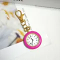 Orologio da tasca portachiavi macaron mini orologio al quarzo portatile con clip dorata cifre - Rosso rosa