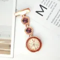 Rose gold nurse pocket watch with purple crystal rhinestones, elegant brooch fob watch for medical staff. - Dark Red Rhinestones with Rose Gold Case