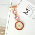 Rose gold nurse fob watch with pink crystal flowers and clear quartz dial for medical staff. - Pink Rhinestones with Rose Gold Case
