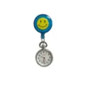 Cute yellow smiley face nurse fob watch with retractable badge reel and quartz dial for daily use. - Smiley Face Badge Reel + 8220 Light Blue