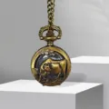 Vintage Bronze Zodiac Pocket Watch Featuring Hollow Carved Ox Motif and Chain Accessory - Cow
