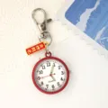 Portachiavi orologio da tasca al quarzo per studenti con ciondolo portafortuna, quadrante bianco. - Rosso