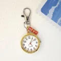 Portachiavi con orologio da tasca, movimento al quarzo, quadrante bianco e ciondolo portafortuna. - Oro
