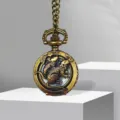Vintage bronze Chinese zodiac rat pocket watch with chain, retro hollow carved design variant. - Mouse