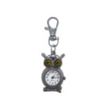 Cute owl pocket watch quartz clock with keychain clasp vintage style fashion accessory. - D0157 Silver Yellow Eyes 2