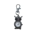Cute owl pocket watch quartz keychain vintage style gift for students women and men - D0157 Silver Brown Eyes