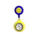 Cute smiley nurse watch with retractable clip and yellow silicone case, quartz pocket watch. - Smiley Face Retractable Badge Reel with Royal Blue Silicone Sleeve