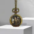 Vintage bronze pocket watch with hollow carved zodiac goat design and matching chain for gifts. - Sheep