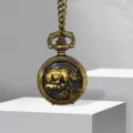 Vintage bronze zodiac pig pocket watch with chain, retro carved animal design gift variant. - Pig