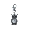 Owl pocket watch creative retro quartz watch with keychain hook and green eyes for students. - D0157 Silver Turquoise Rim Eyes
