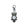 Cute owl pocket watch with keychain quartz movement stylish student gift hanging watch - D0158 Silver with Yellow Eyes