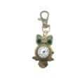Gold owl pocket watch cute quartz keychain watch vintage style student gift pendant - D0158 Gold with Green Eyes
