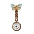Blue gradient crystal butterfly nurse fob watch with rose gold tone chain quartz movement. - Gradient Small Butterfly (3)